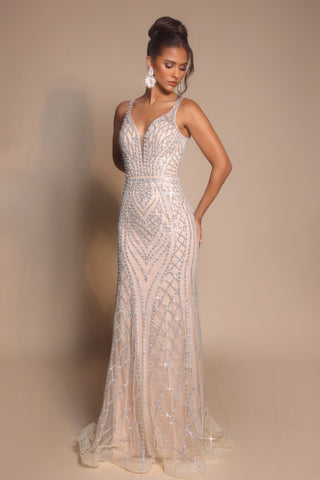 Champagne embellished formal gown, PS26089