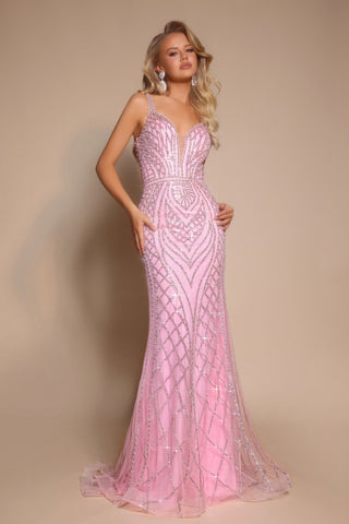 Pink beaded evening gown