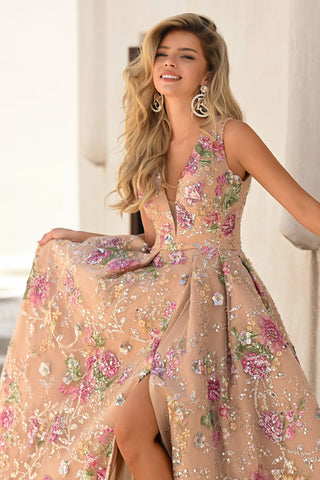 Nude floral gown, PS26091