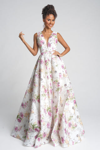 PS26091 White Floral Gown