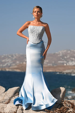 Blue ombre mermaid gown, PS26092, on model