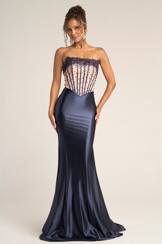 Navy Strapless Evening Gown