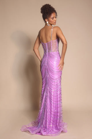 Lilac beaded formal gown PS26095