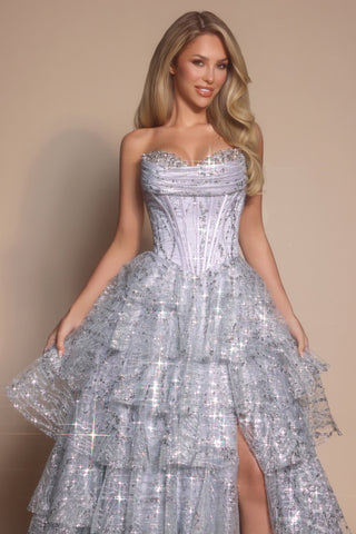 Silver sequin dress with corset bodice, PS26099