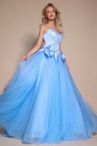Light blue strapless gown PS26102
