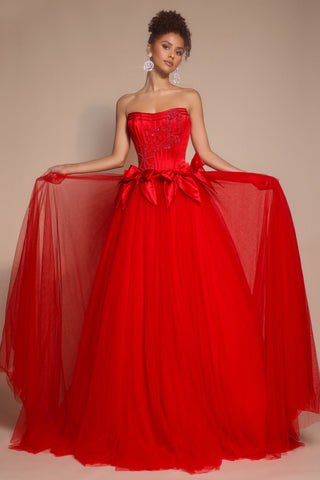 Red strapless gown, PS26102