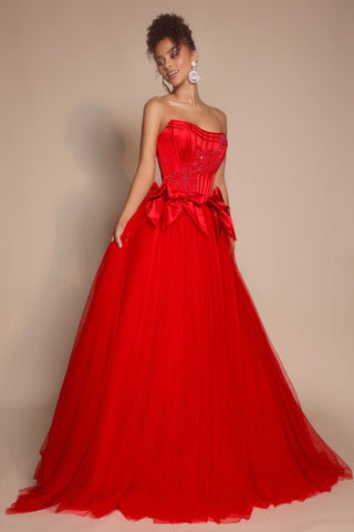 Red strapless gown PS26102