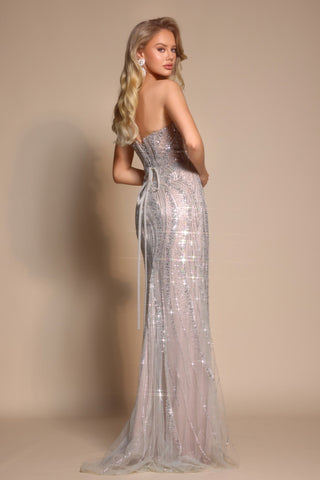 Silver Nude strapless gown PS26106