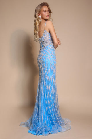 Light blue beaded formal gown - PS26110-03