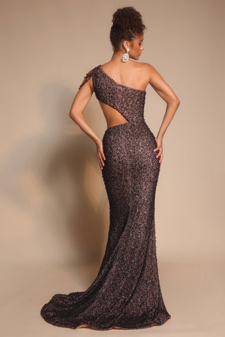 Black Nude one-shoulder gown PS26115