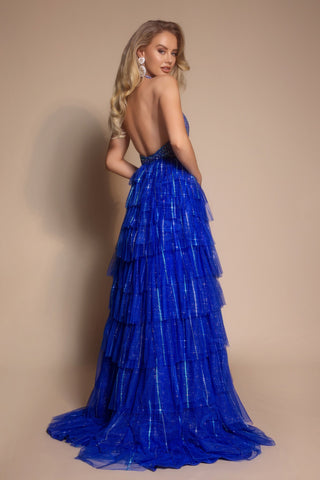 PS26117 Royal Blue Tiered Evening Gown