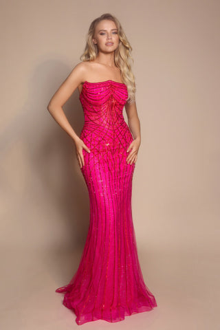 Fuchsia strapless evening gown PS26130