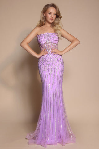 Lilac strapless embellished gown, PS26130