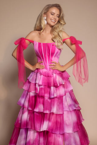 Hot Pink Tiered Gown PS26143-02