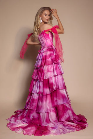 Hot pink tiered formal gown, PS26143-03
