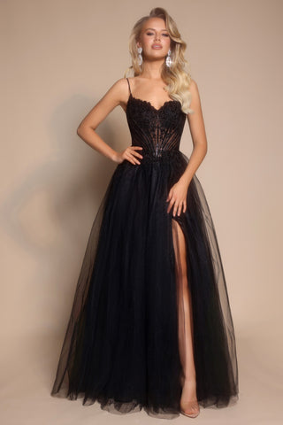 PS26145 Black Formal Dress with Slit