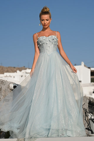 PS26146 Blue floral formal gown