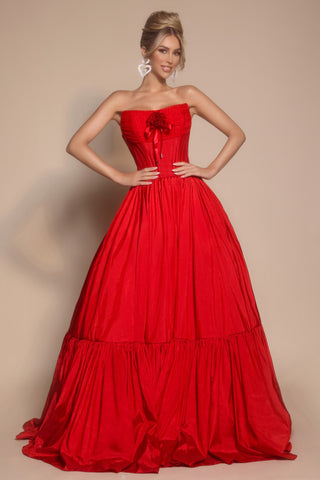 Red strapless formal gown, PS26148