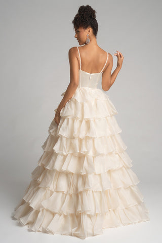Cream ruffled gown PS26155