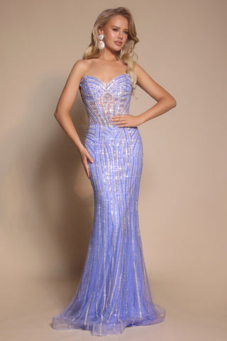Silver Blue beaded prom dress