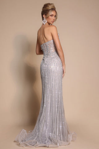 PS26156 Silver Grey Strapless Evening Gown