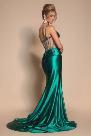 Green satin prom dress