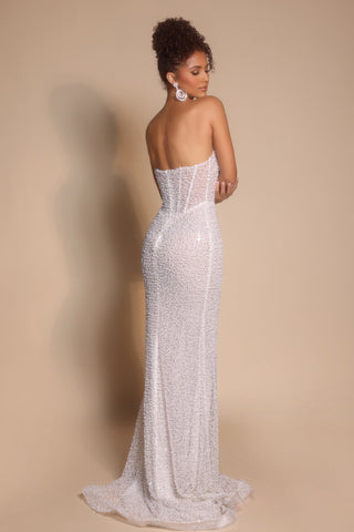 Ivory beaded strapless gown - PS26173