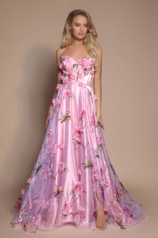 Pink floral prom dress