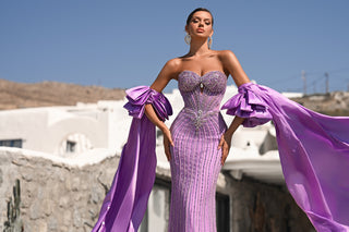 PS26195 Lilac Gown with dramatic sleeves