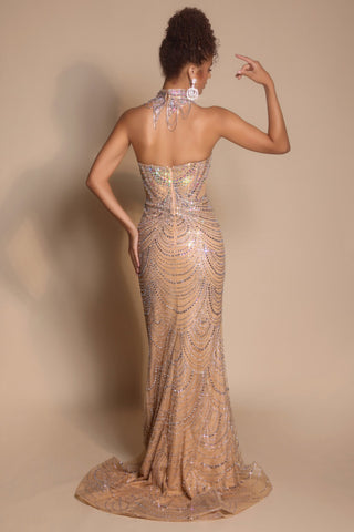 Champagne beaded gown - PS26199