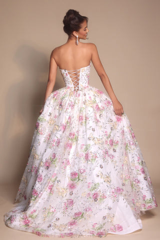 Pink and ivory floral ball gown