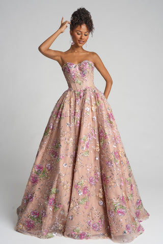 Rose floral prom dress