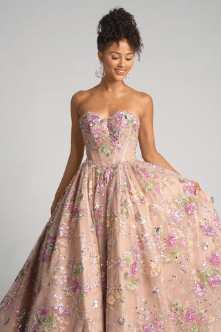 Rose floral ball gown on model