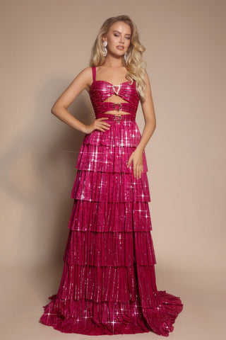 Burgundy sequin tiered formal dress - PS26225