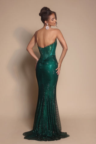 PS26232 Green Sequin Evening Gown