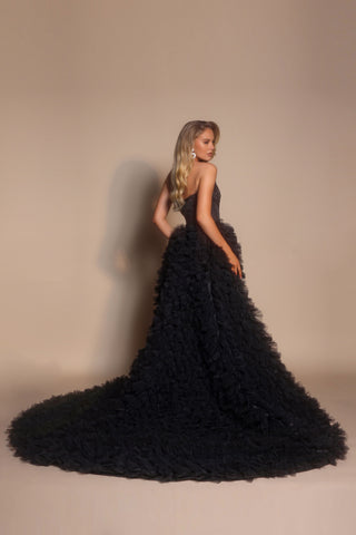 Black strapless gown PS26236 with long train