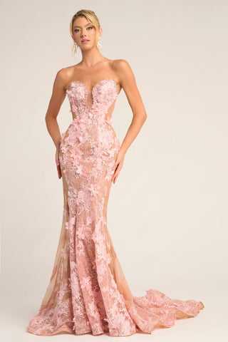 Nude pink floral mermaid gown PS26248