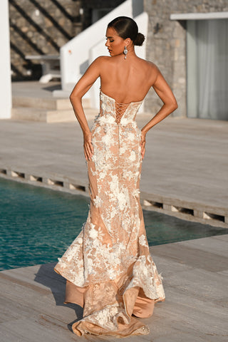 Nude white floral gown, PS26248