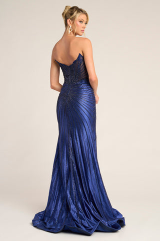 Navy Blue Strapless Gown PS26250
