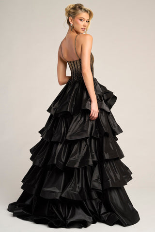 PS26253 Black Ruffle Gown
