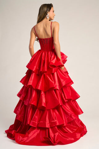 Red tiered formal gown PS26253