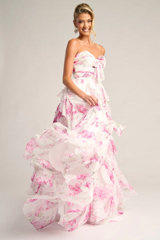 Pink floral strapless gown, PS26254
