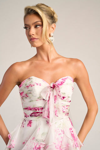 PS26254 Pink Floral Strapless Dress