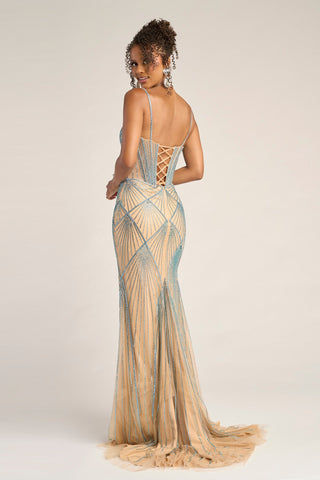 Blue and beige formal gown PS26263
