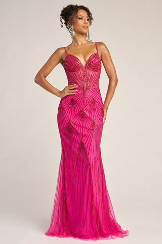 Hot pink beaded formal gown