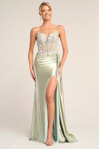 PS26270 Sage Green Prom Dress with Thigh Slit