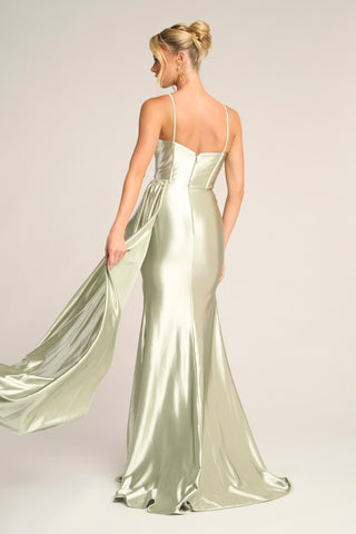Sage green satin formal gown, PS26270