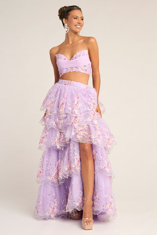 Lilac two-piece formal dress with floral embellishments