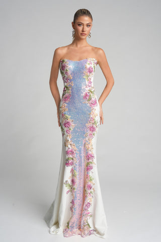 Ivory floral formal gown PS26286