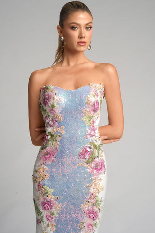 PS26286 Floral Sequin Strapless Gown